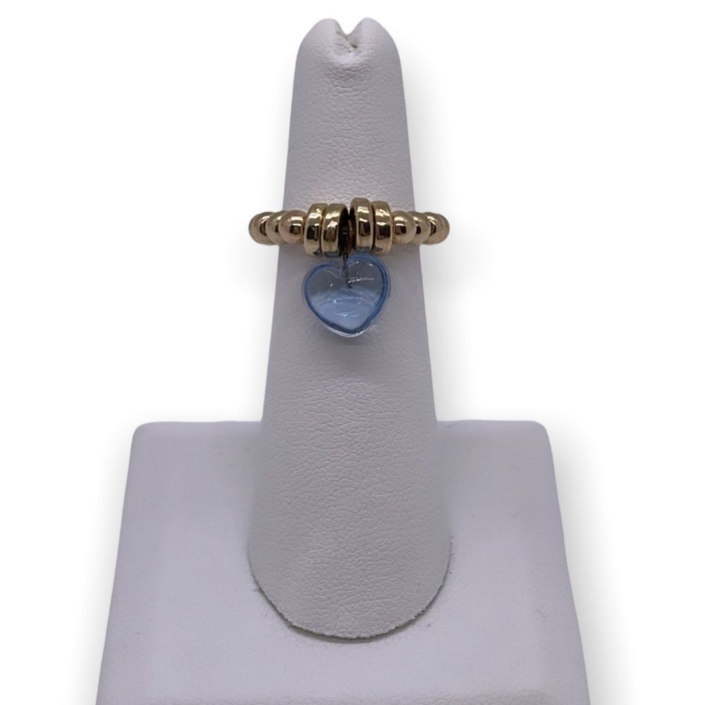 NWT Wool + Pepper Co. Glass Heart Beaded Ring - Blue Glass & Gold